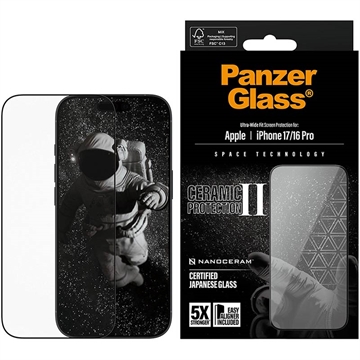 iPhone 17/16 Pro PanzerGlass Ceramic II Protection Ultra-Wide Fit EasyAligner Panzerglas - 9H - Schwarzer Rand