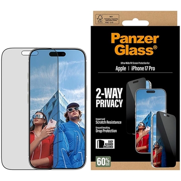 iPhone 17 Pro PanzerGlass Ultra-Wide Fit EasyAligner 2-Way Privatsphäre Panzerglas - 9H - Schwarzer Rand