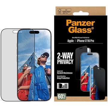 iPhone 17/16 Pro PanzerGlass Ultra-Wide Fit EasyAligner 2-Way Privacy Panzerglas - 9H - Schwarzer Rand