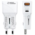 Prio Fast Charge Welt Reiseadapter mit USB-A, USB-C - 20W - Weiß