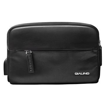 Qialino Tactical Leder Gürteltasche mit USB-Anschluss - Schwarz