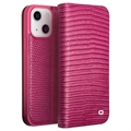Qialino iPhone 14 Lederhülle mit Geldbörse - Krokodil - Hot Pink