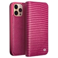 Qialino iPhone 14 Pro Lederhülle mit Geldbörse - Krokodil - Hot Pink