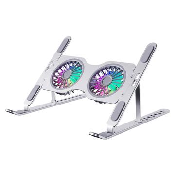 R-JUST HZ45 Verstellbarer Laptop-Kühler mit zwei Lüftern / Laptop-Ständer - Silber