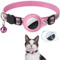 Reflektierendes Haustierhalsband mit AirTag 1/2-Halterung und Glocke - Katzen und kleine Hunde - Rosa
