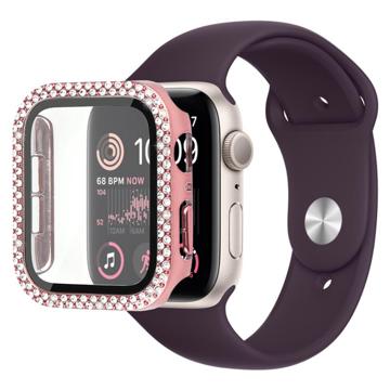 Strass Dekorativ Apple Watch SE (2022)/SE/6/5/4 Cover mit Panzerglas - 40mm - Pink