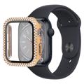 Strass Dekorativ Apple Watch Series 9/8/7 Cover mit Panzerglas - 41mm - Gold