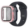 Strass Dekorativ Apple Watch Series 9/8/7 Cover mit Panzerglas - 41mm - Pink