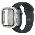 Strass Dekorativ Apple Watch Series 9/8/7 Cover mit Panzerglas - 41mm - Silber