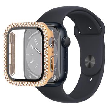 Strass Dekorativ Apple Watch Series 9/8/7 Cover mit Panzerglas - 45mm - Gold