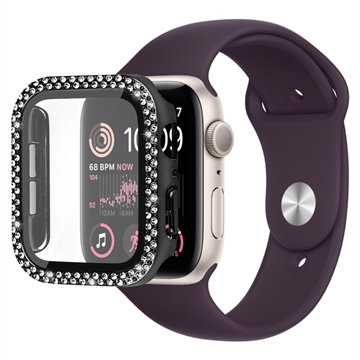Strass Dekorativ Apple Watch SE (2022)/SE/6/5/4 Cover mit Panzerglas - 44mm - Schwarz