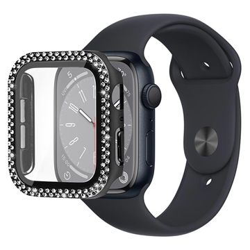 Strass Dekorativ Apple Watch Series 9/8/7 Cover mit Panzerglas - 45mm - Schwarz