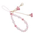 Handy-Anhänger mit Rosenblüten-Charms und Kristallperlen - Rosa