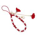Handy-Anhänger mit Rosenblüten-Charms und Kristallperlen - Rot