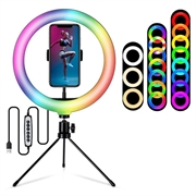 S26-RGB 10" RGB-LED-Ringlicht Selfie Fotografie Fill Light mit Handy-Halter und Stativ