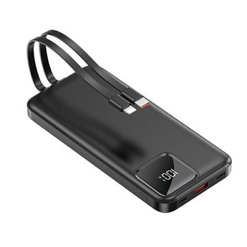 S38N Slim 10000mAh Power Bank mit USB-C & Lightning Kabeln - 22.5W - Schwarz