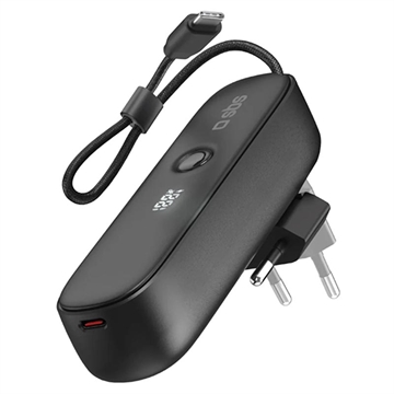 SBS 2-in-1-Hybrid-Powerbank & Wandladegerät mit integriertem USB-C-Kabel - 5000mAh - Schwarz