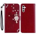 Samsung Galaxy A25 Eule Strass Wallet Hülle - rot