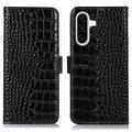 Samsung Galaxy A36 Crocodile Serie Lederhülle mit Geldbörse mit RFID - Schwarz