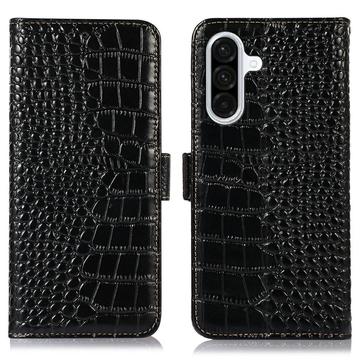 Samsung Galaxy A36 Crocodile Serie Lederhülle mit Geldbörse mit RFID - Schwarz