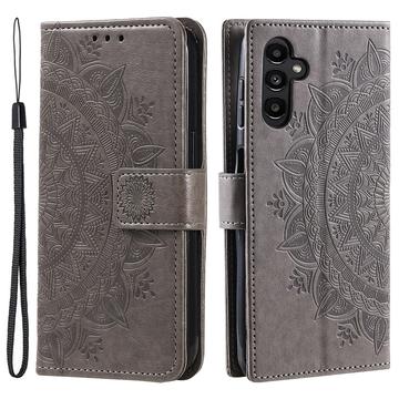 Samsung Galaxy A55 Mandala Serie Wallet Hülle - Grau