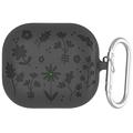 Samsung Galaxy Buds3/Buds3 Pro Blume Muster Flüssigsilikonhülle mit Karabiner - dunkelgrau