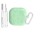 Samsung Galaxy Buds4/Buds4 Pro Silikonhülle mit Blumenmuster und Reinigungsstiften - Matcha-Grün