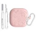 Samsung Galaxy Buds4/Buds4 Pro Silikonhülle mit Blumenmuster und Reinigungsstiften - Rosa