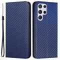 Samsung Galaxy S23 Ultra 5G Wallet Schutzhülle - Karbonfaser - Blau