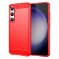 Samsung Galaxy S24 Gebürstete TPU Hülle - Karbonfaser - Rot