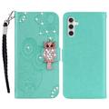 Samsung Galaxy S24 FE Eule Strass Wallet Hülle - Cyan