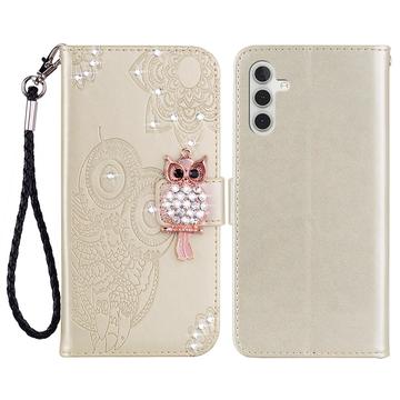 Samsung Galaxy S24 FE Eule Strass Wallet Hülle - Gold