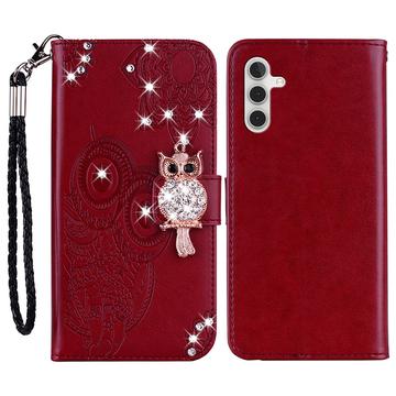 Samsung Galaxy S24 FE Eule Strass Wallet Hülle - rot