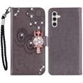 Samsung Galaxy S24 Eule Strass Wallet Case - grau