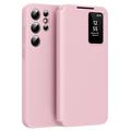 Samsung Galaxy S24 Ultra Smart Clear View Flip Hülle mit Kartenschlitz - Rosa
