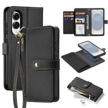 Samsung Galaxy S25 Edge Dux Ducis Lawa Brieftaschen-Lederhülle mit abnehmbarer Magnetabdeckung - Schwarz