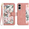 Samsung Galaxy S25 Edge Brieftaschen-Hülle mit Blumenmuster mit Kartenfächern - Rosa