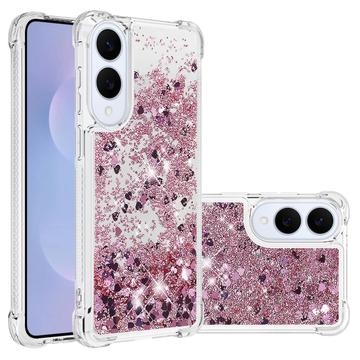 Samsung Galaxy S25 Edge Glitter Quicksand TPU Hülle - Roségoldene Herzen