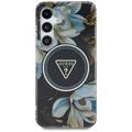 Samsung Galaxy S25 Guess Glitter Flowers Triangle Buttons MagSafe Hülle - schwarz