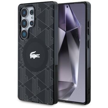 Samsung Galaxy S25 Ultra Lacoste Monogramm mit Silbernem Krokodil-Logo Hülle - MagSafe-kompatibel - schwarz