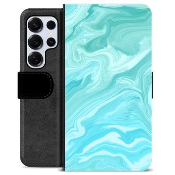 Samsung Galaxy S25 Ultra Premium Schutzhülle mit Geldbörse - Blauer Marmor