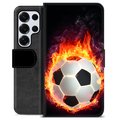 Samsung Galaxy S25 Ultra Premium Schutzhülle mit Geldbörse - Fußball Flamme