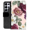 Samsung Galaxy S25 Ultra Premium Schutzhülle mit Geldbörse - Romantische Blumen