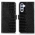 Samsung Galaxy S26 FE Crocodile Serie Lederhülle mit Geldbörse mit RFID - Schwarz
