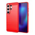 Samsung Galaxy S26 Ultra Gebürstete TPU Hülle - Karbonfaser - rot