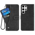 Samsung Galaxy S26 Ultra Elegante retro wallet hülle mit drehbarem Kartenhalter und Standfunktion - Schwarz