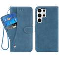 Samsung Galaxy S26 Ultra Elegante retro wallet hülle mit drehbarem Kartenhalter und Standfunktion - Blau