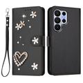 Samsung Galaxy S26 Ultra Geldbörsenhülle mit Herz- und Blumenmotiv