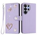 Samsung Galaxy S26 Ultra Geldbörsenhülle mit Herz- und Blumenmotiv - Hellviolett