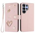 Samsung Galaxy S26 Ultra Geldbörsenhülle mit Herz- und Blumenmotiv - Rosa